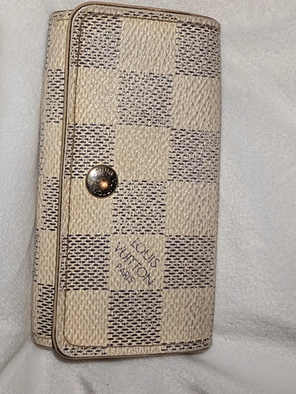 Louis Vuitton Damier Azur Canvas Key Pouch Cream Check Fair Condition